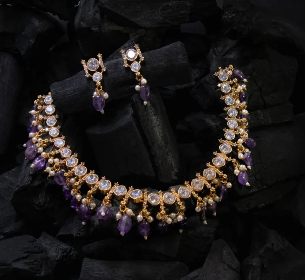 Gorgeous AD stone Necklace with Amethyst beads