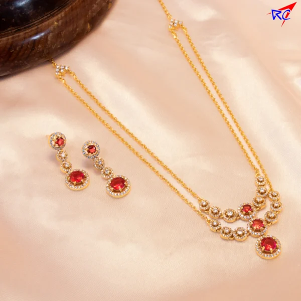 Trendy Mat Finish double chain AD stone Necklace - Image 2