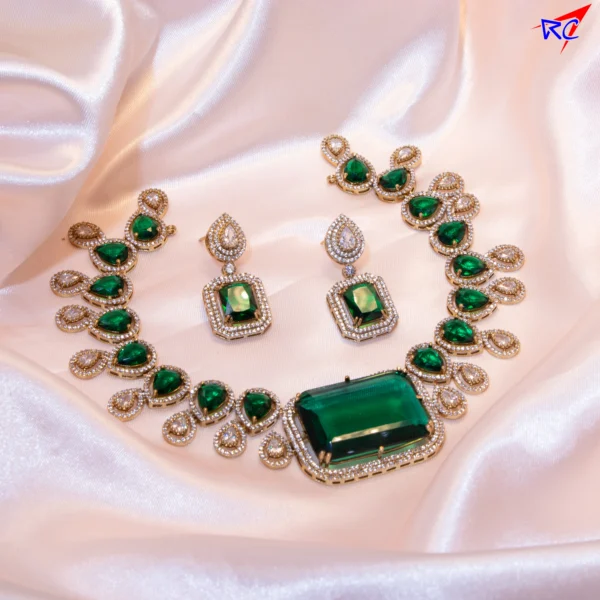 Unique Square Pattern AD Stone Necklace set