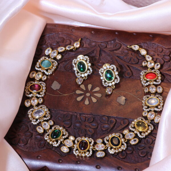 Victorian Finish Navaratna AD Stone Necklace set